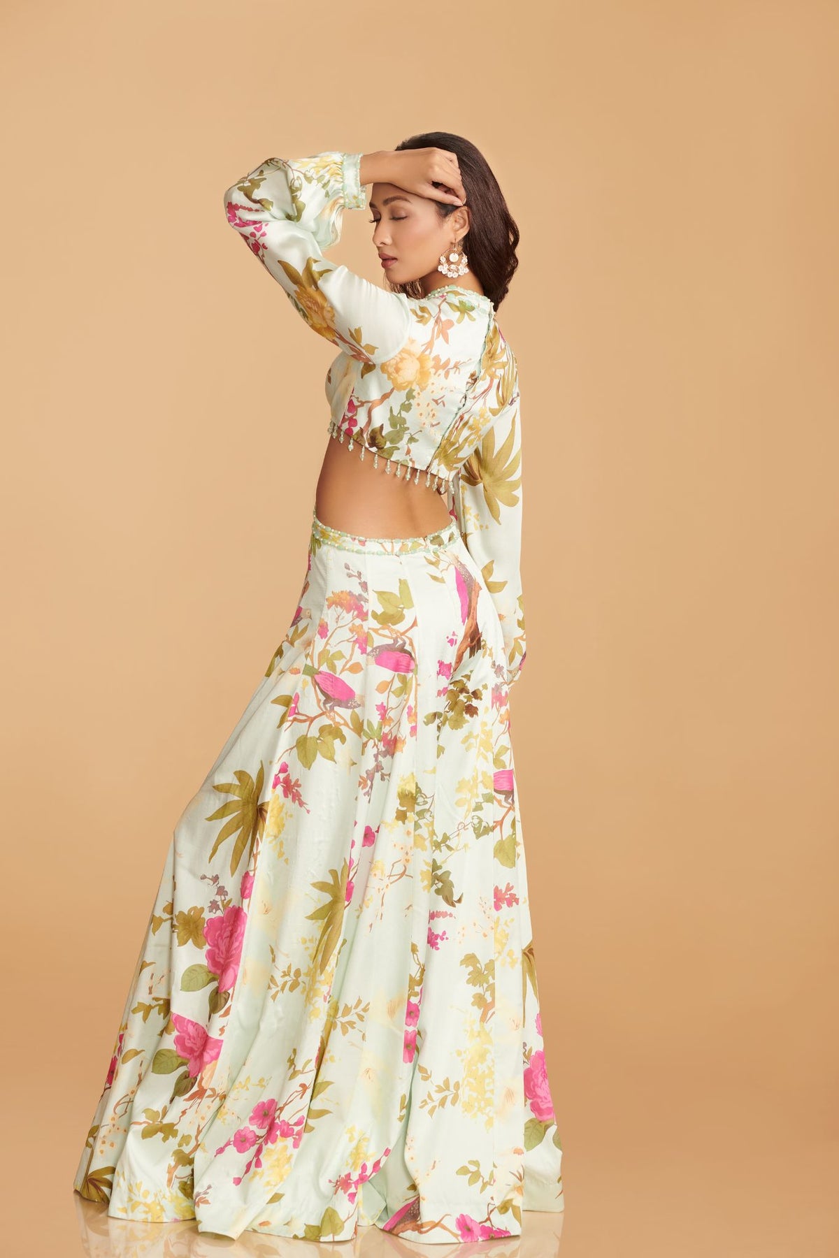 Off-White Multi-Colour Modal Satin Kalidaar Jumpsuit