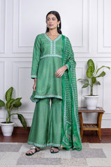 Green Dola Silk Printed Sharara Set With Dupatta