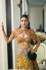 Golden Brown Lehenga With Cape and Blouse