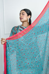 Blue Printed Dola Silk Co-Ord With Dupatta