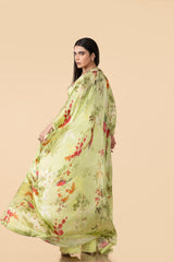 Off-White Multi-Colour Chinon Robe With Pant & Bustier