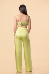 Off-White Multi-Colour Chinon Robe With Pant & Bustier