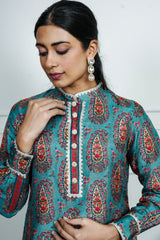 Blue Dola Silk Printed Co-Ord Set