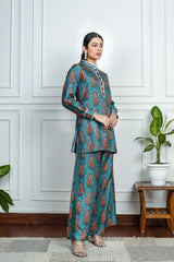Blue Dola Silk Printed Co-Ord Set