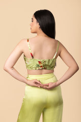 Off-White Multi-Colour Chinon Robe With Pant & Bustier