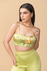 Off-White Multi-Colour Chinon Robe With Pant & Bustier