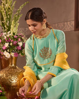 Mint-Green Chanderi Anarkali 3-Piece Set