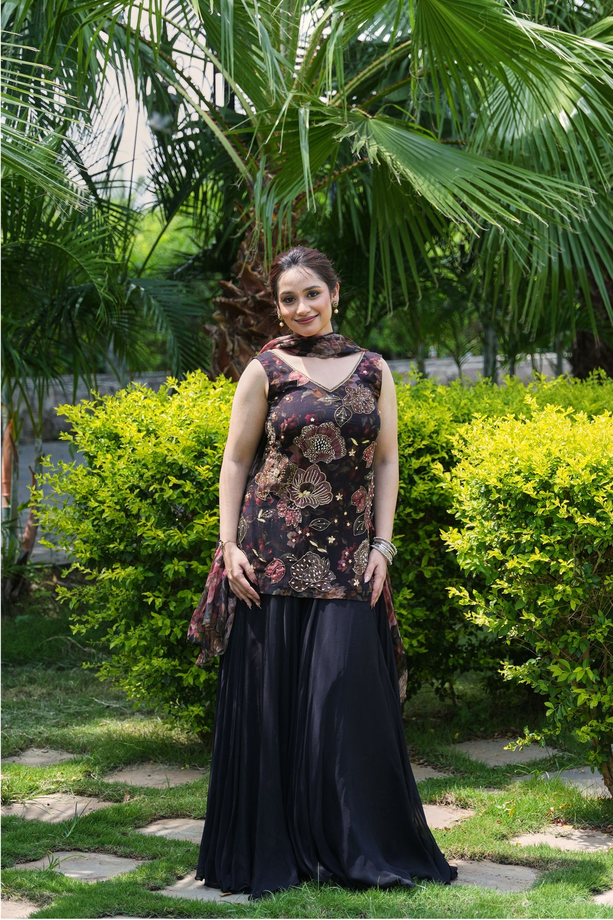 Midnight Bloom Embellished Sharara Set