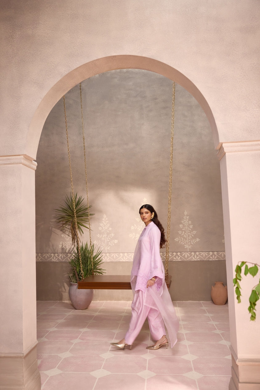 Lilac Dola Silk Farsi Salwar Set with Dupatta