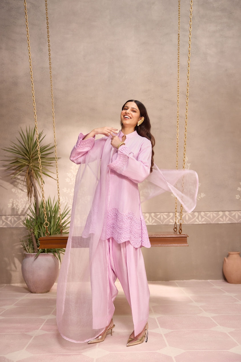 Lilac Dola Silk Farsi Salwar Set with Dupatta