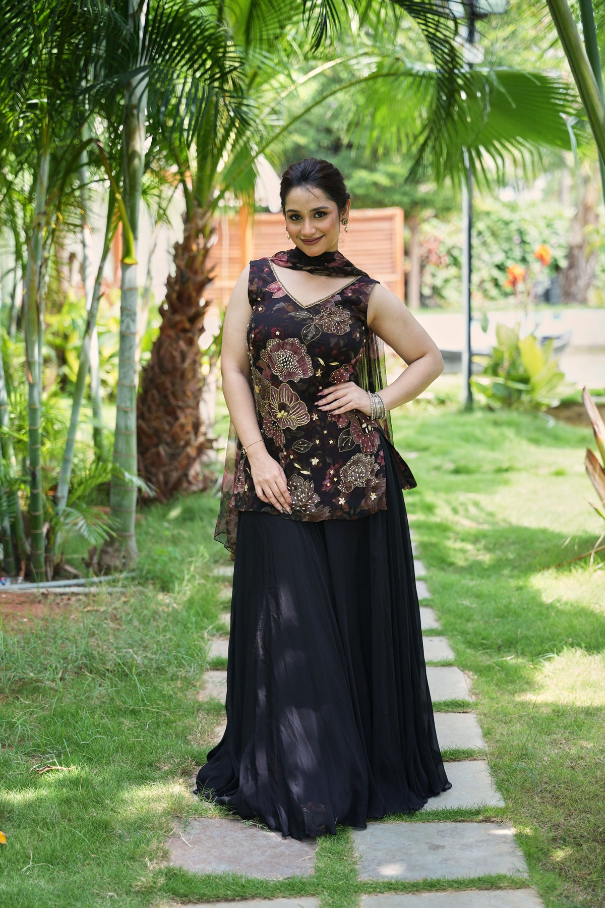 Midnight Bloom Embellished Sharara Set