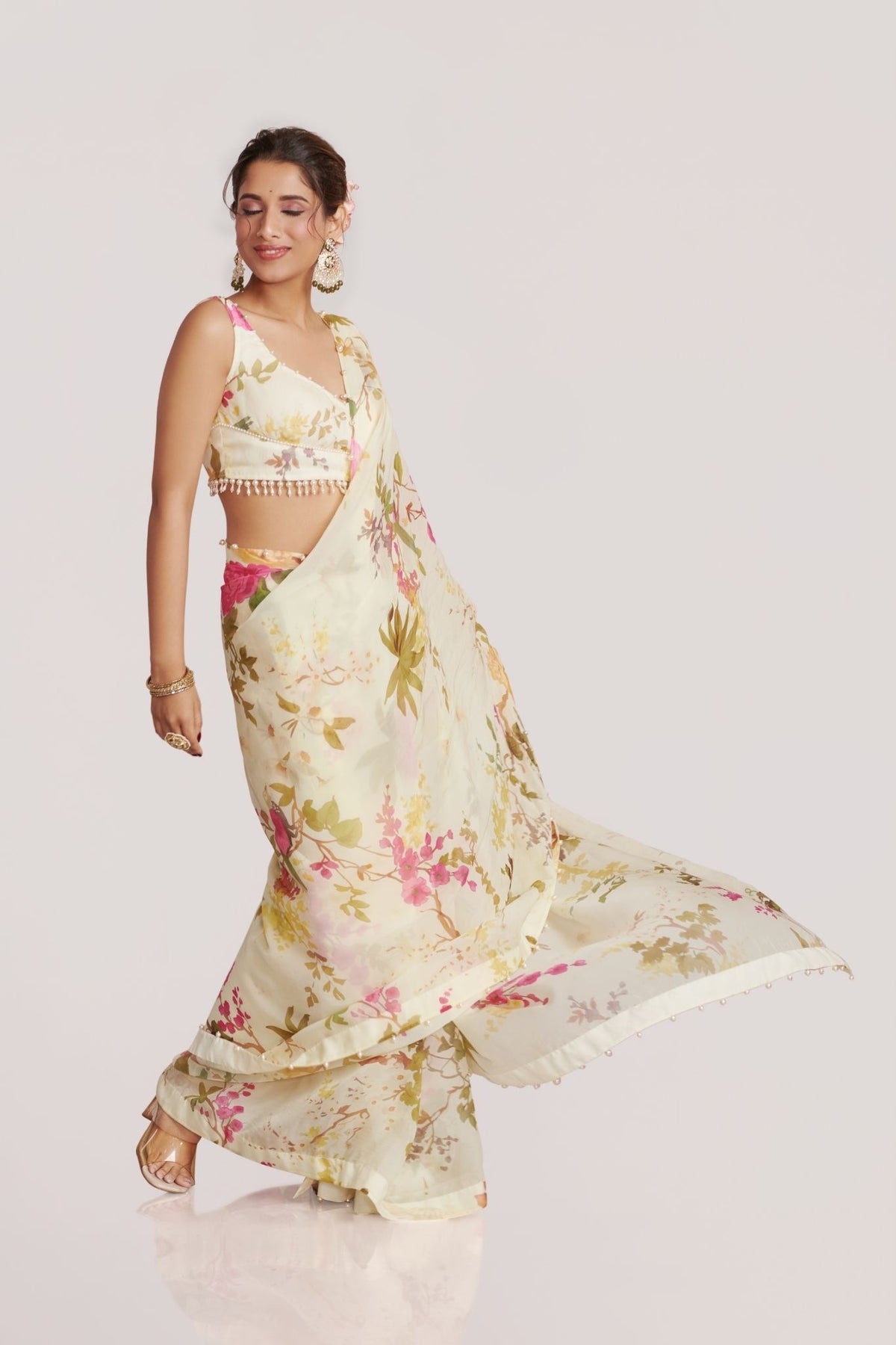 Off-White Organza Saree