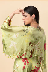 Off-White Multi-Colour Chinon Satin Kaftan With Bias Pant
