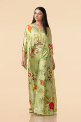 Off-White Multi-Colour Chinon Satin Kaftan With Bias Pant