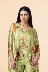 Off-White Multi-Colour Chinon Satin Kaftan With Bias Pant