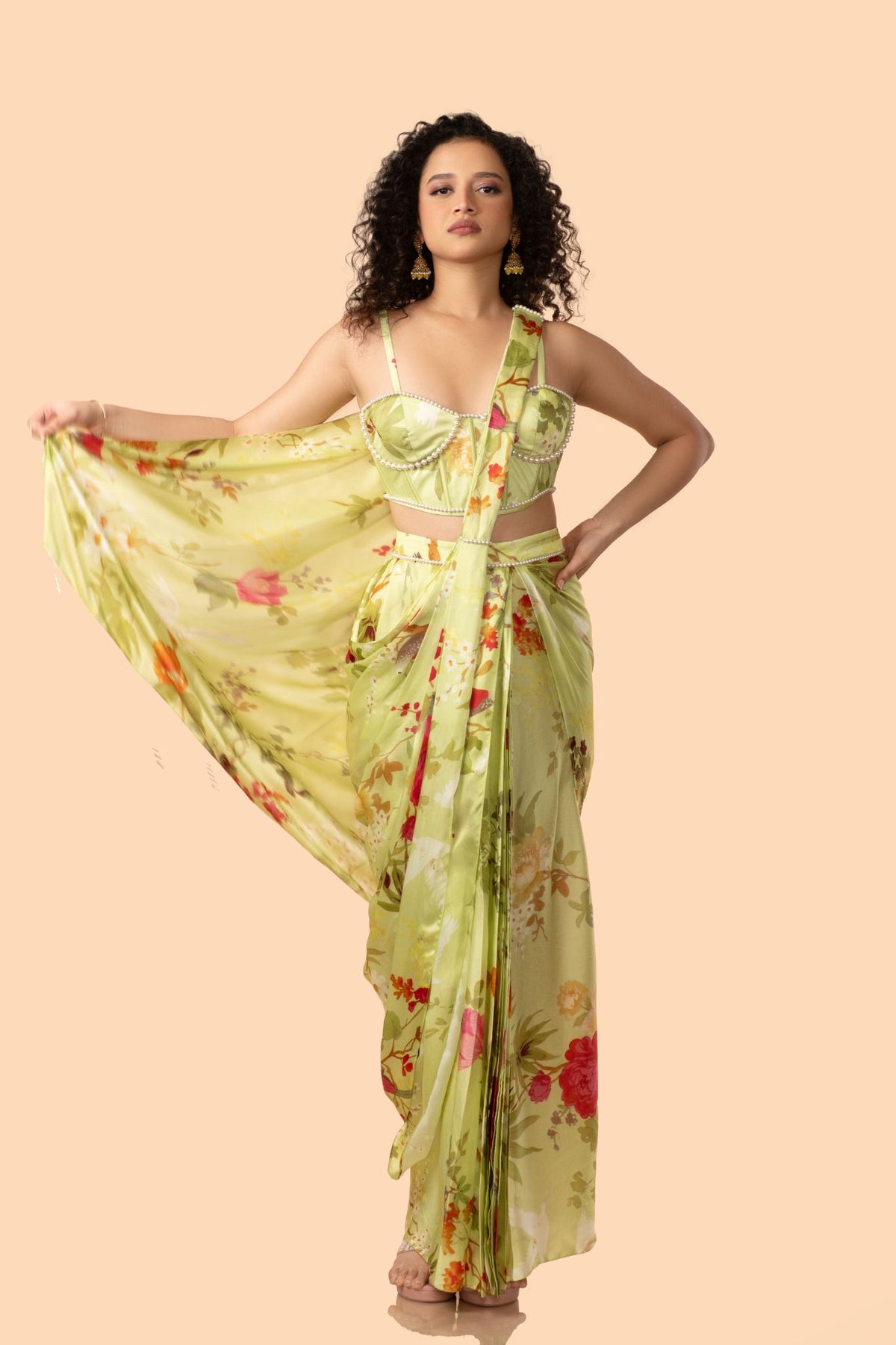 Off-White Multi-Colour Modal Satin Saree With Blouse