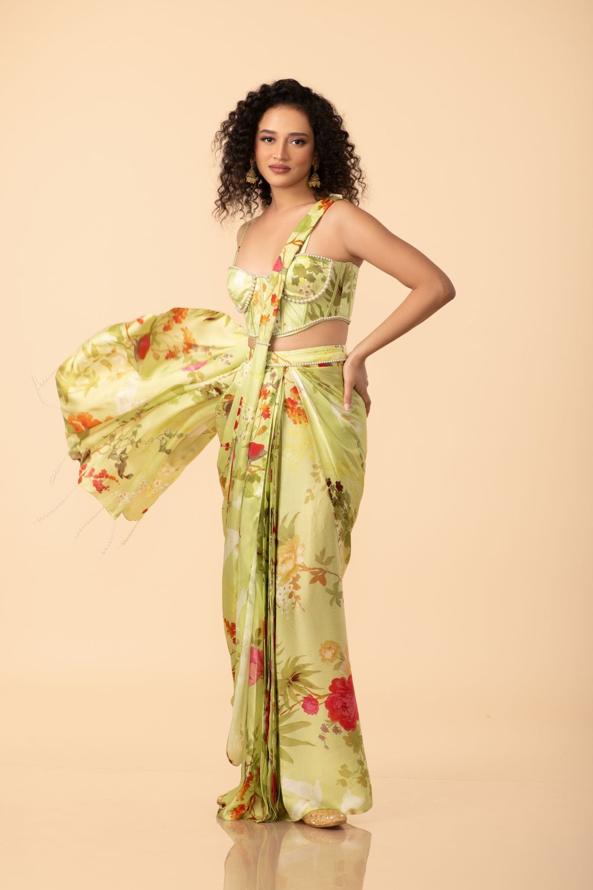 Off-White Multi-Colour Modal Satin Saree With Blouse