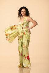 Off-White Multi-Colour Modal Satin Saree With Blouse