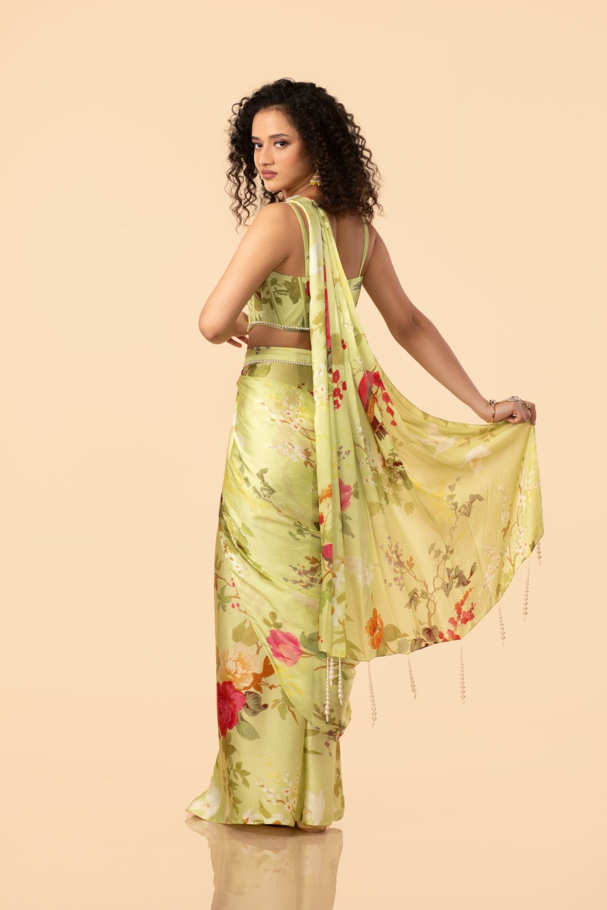 Off-White Multi-Colour Modal Satin Saree With Blouse