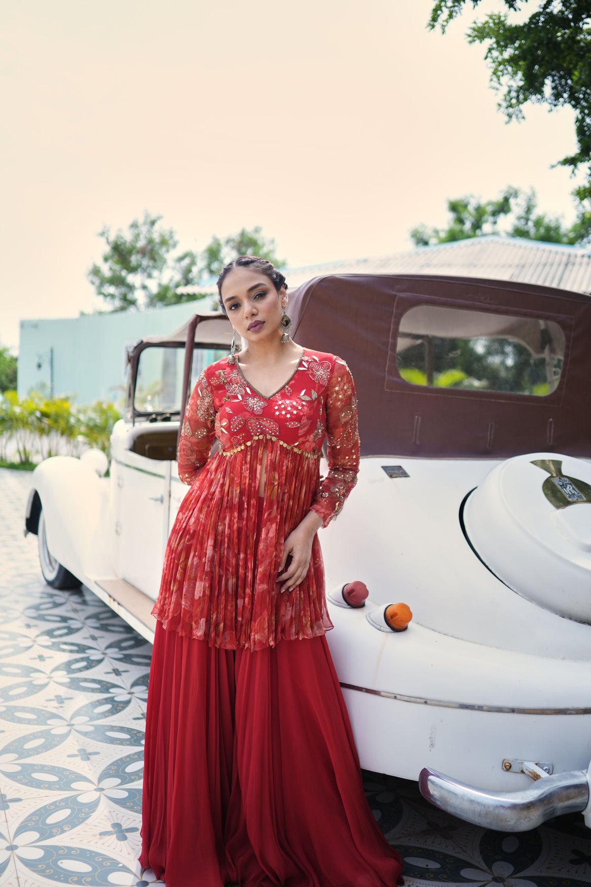 Crimson Grace Peplum Sharara Set