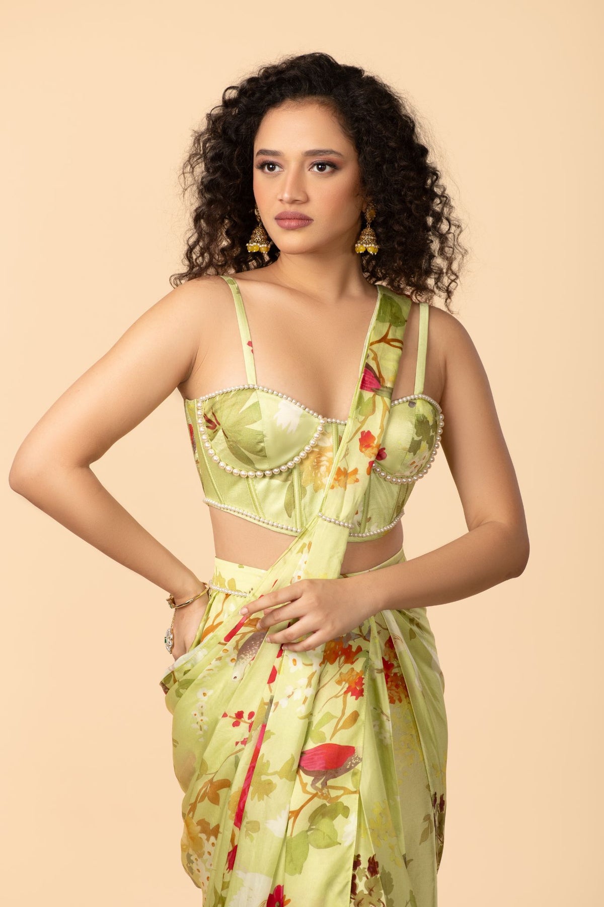 Off-White Multi-Colour Modal Satin Saree With Blouse