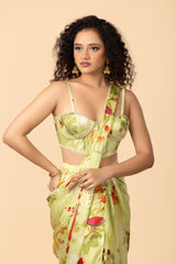 Off-White Multi-Colour Modal Satin Saree With Blouse