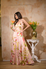 Off-White Multi-Colour Modal Satin Kalidaar Gown