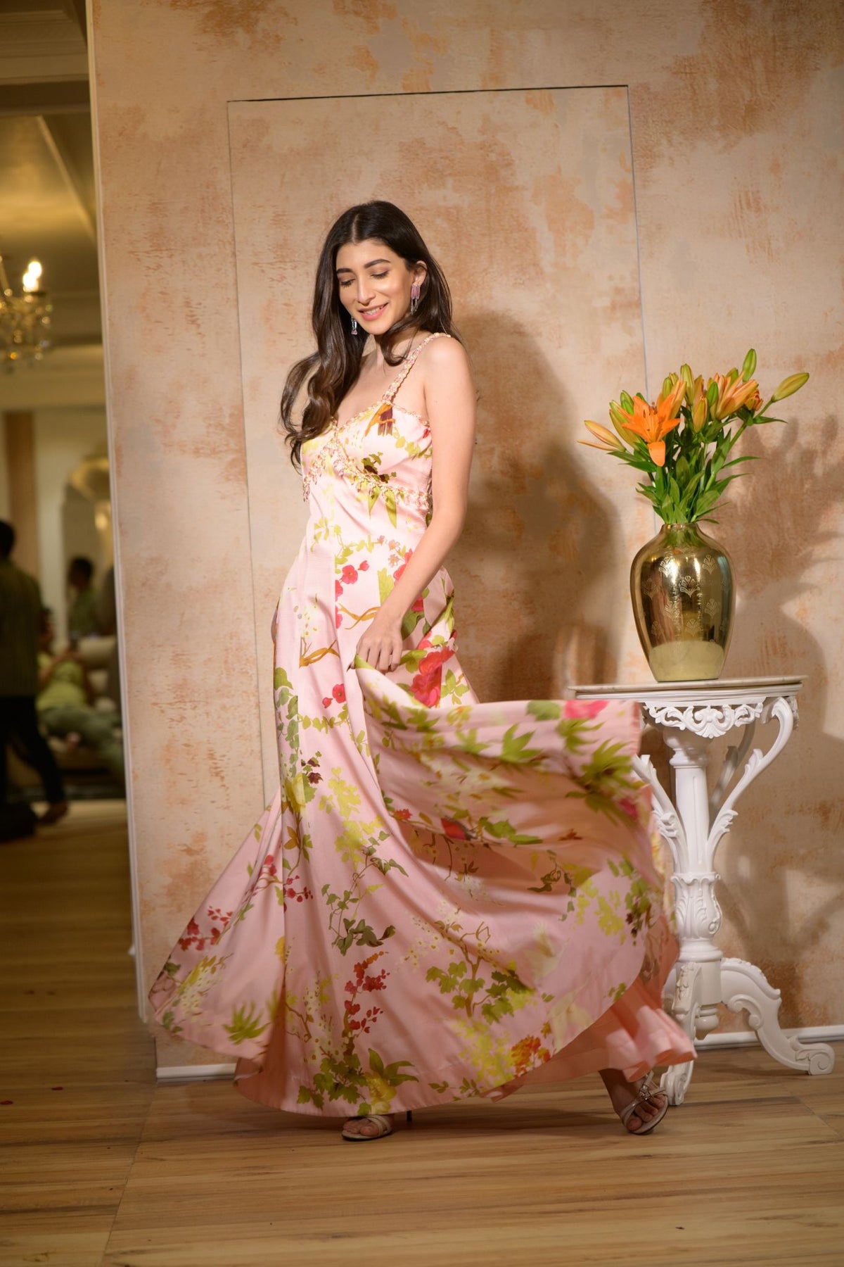 Off-White Multi-Colour Modal Satin Kalidaar Gown