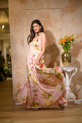 Off-White Multi-Colour Modal Satin Kalidaar Gown