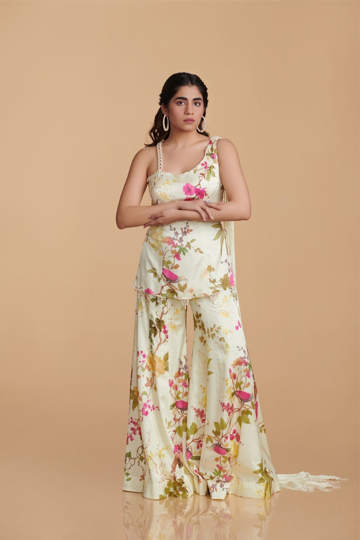 Asymmetrical Kurta With Kalidaar Sharara Pants