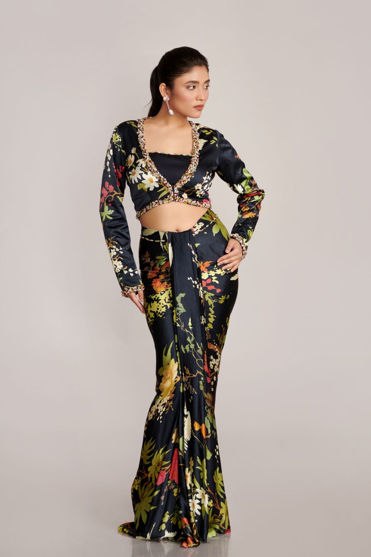 Off-White Multi-Colour Chinon Satin Jacket & Skirt Dress