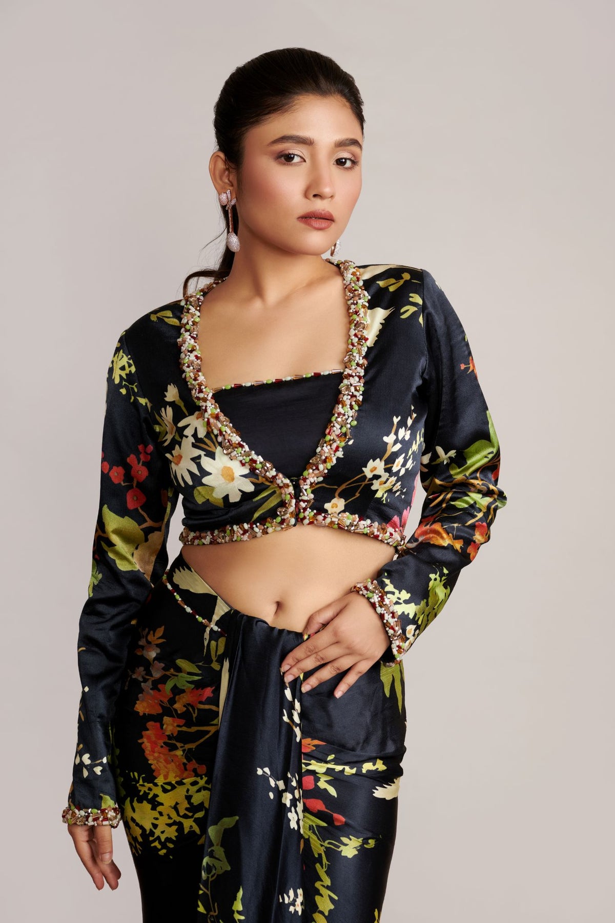 Off-White Multi-Colour Chinon Satin Jacket & Skirt Dress