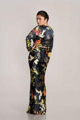 Off-White Multi-Colour Chinon Satin Jacket & Skirt Dress
