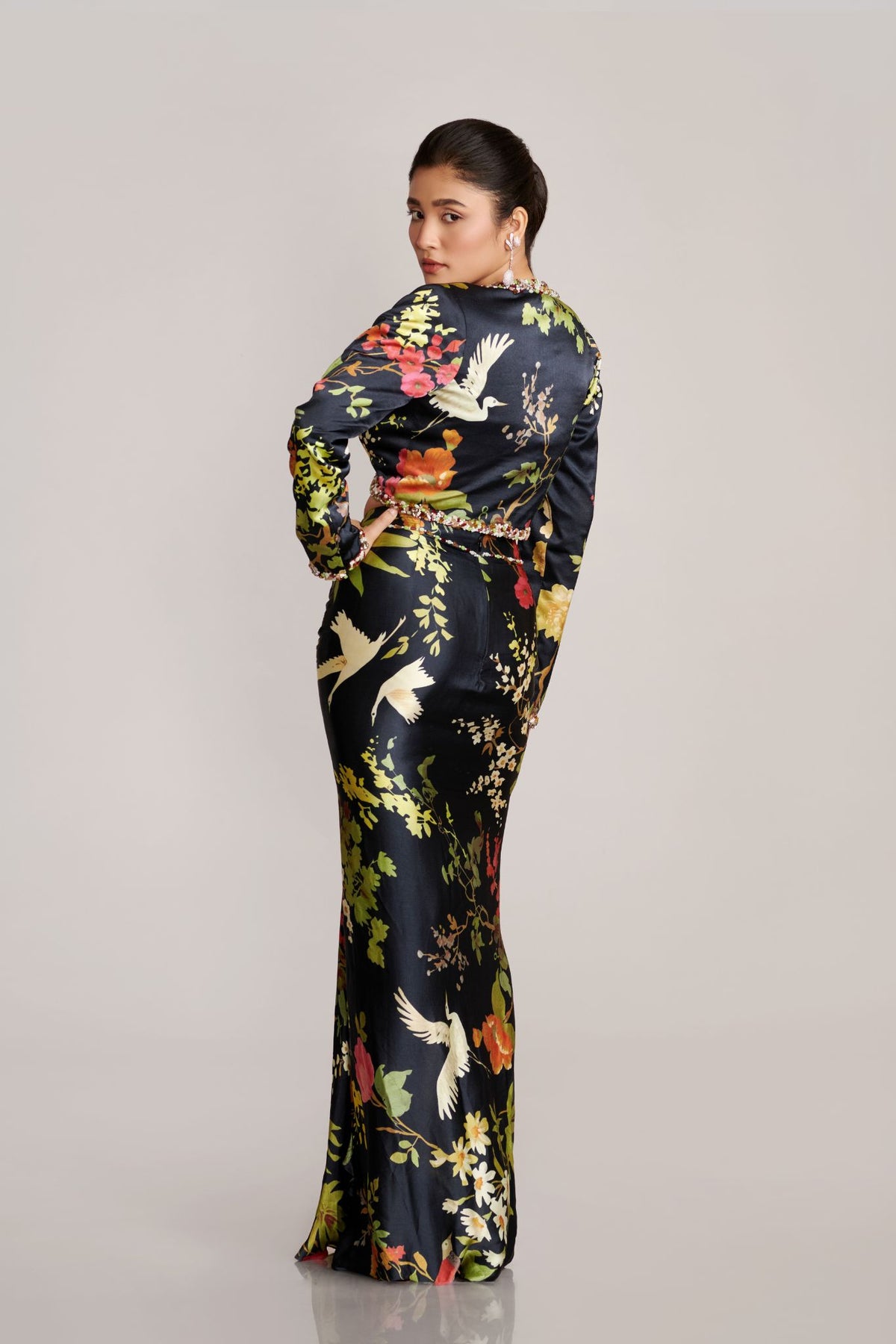 Off-White Multi-Colour Chinon Satin Jacket & Skirt Dress