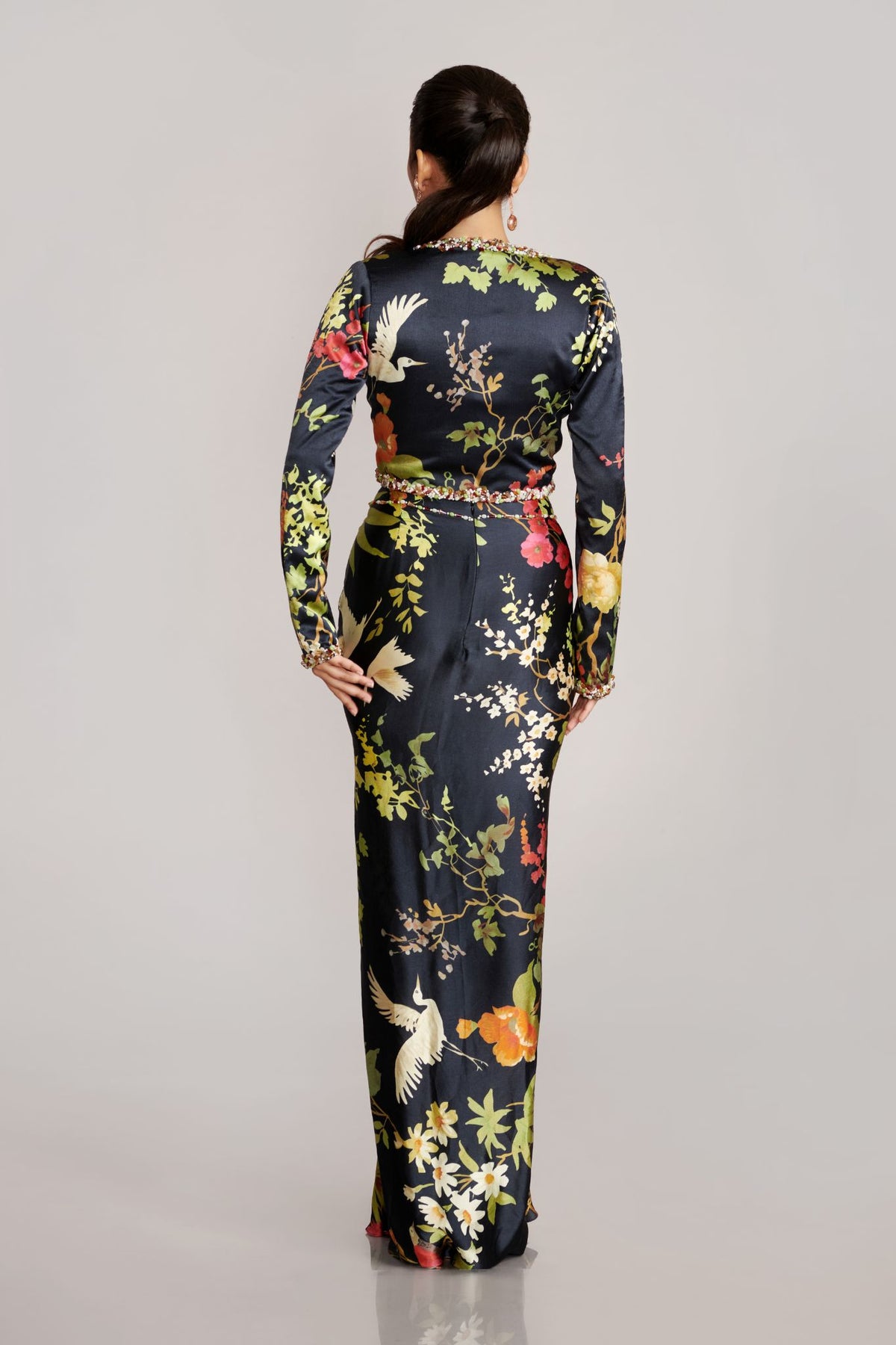 Off-White Multi-Colour Chinon Satin Jacket & Skirt Dress