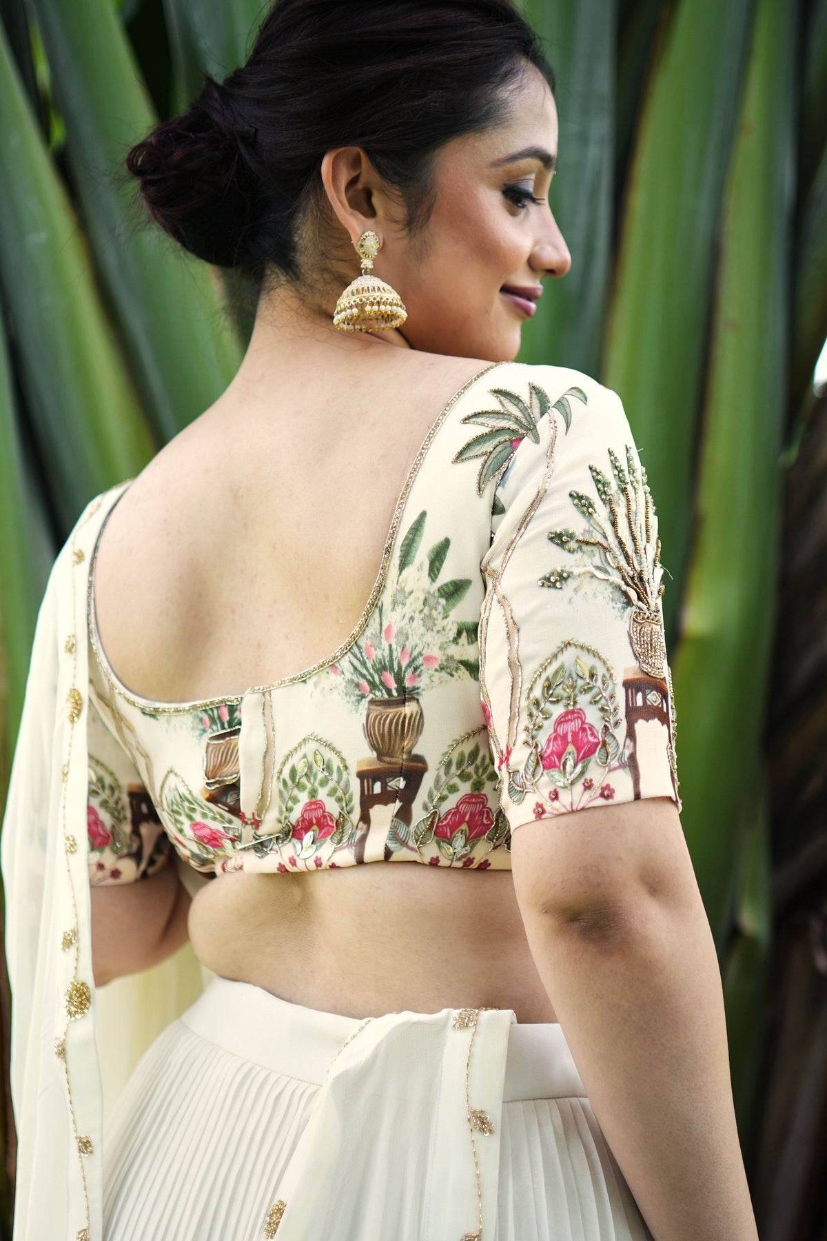 Ivory Botanical Pleated Lehenga Set
