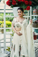 Ivory Botanical Pleated Lehenga Set