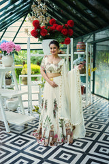 Ivory Botanical Pleated Lehenga Set