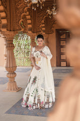 Ivory Botanical Pleated Lehenga Set