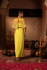 Lime Scaloop Cape Pleated Skirt Set