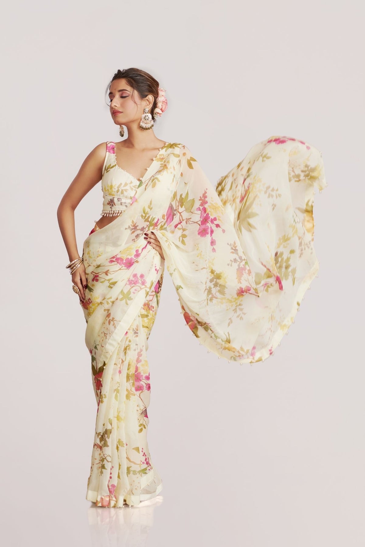 Off-White Organza Saree