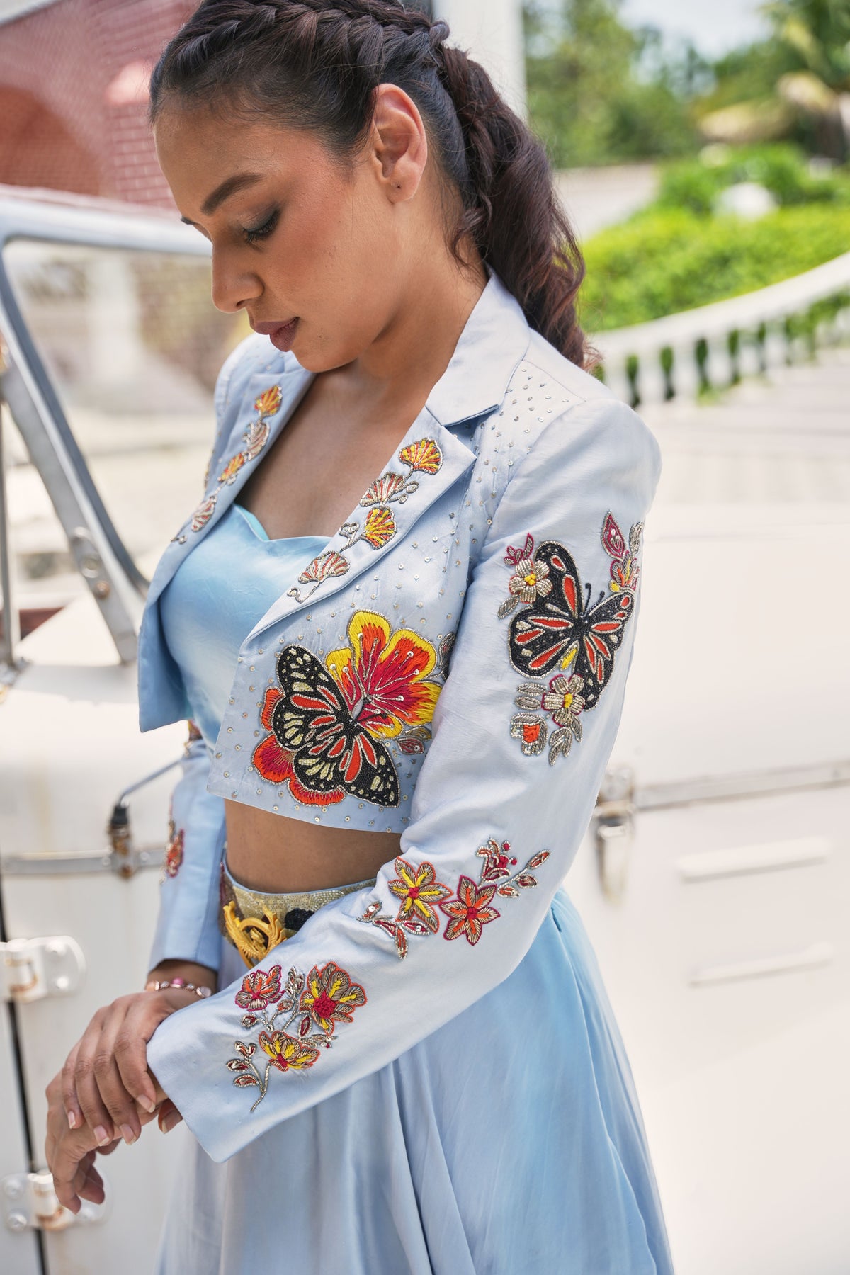 Sky Bloom Embroidered Jacket Lehenga Set