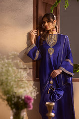 Royal Sapphire Gajji Silk Festive Kurta Set with Organza Dupatta