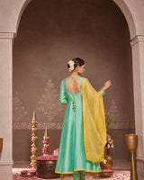 Mint-Green Chanderi Anarkali 3-Piece Set