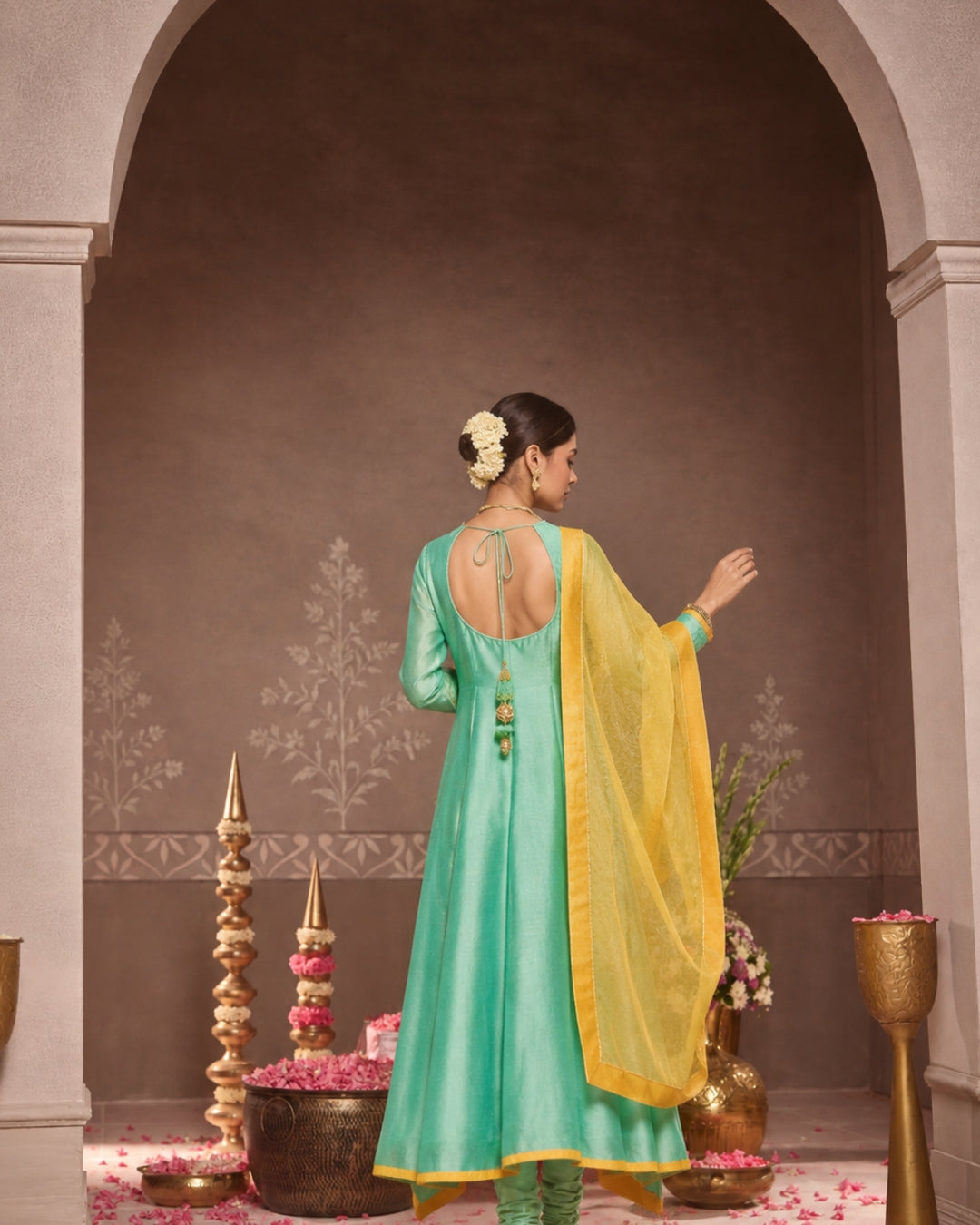 Mint-Green Chanderi Anarkali 3-Piece Set