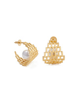 Golden Textured Baroque Pearl Hoops