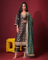 Black Brocade Kurta and Pant with Dupatta