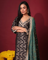 Black Brocade Kurta and Pant with Dupatta