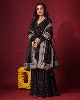 Black Peplum and Gharara Set
