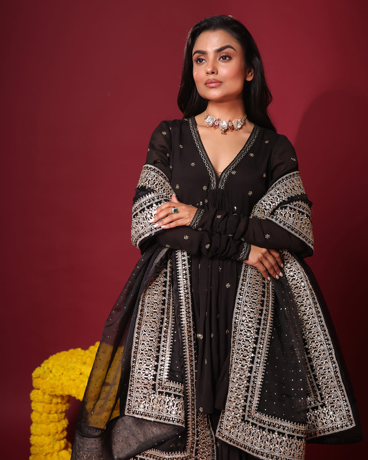 Black Peplum and Gharara Set